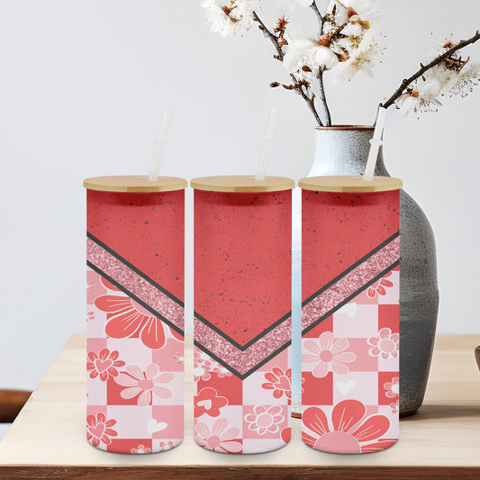 Retro Red Vee Flower - glass can