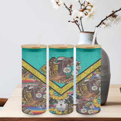 Cowboy Boots Vee Sunflower-10569 - glass can