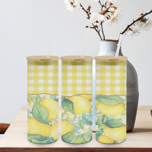 Lemons Plaid - glass can