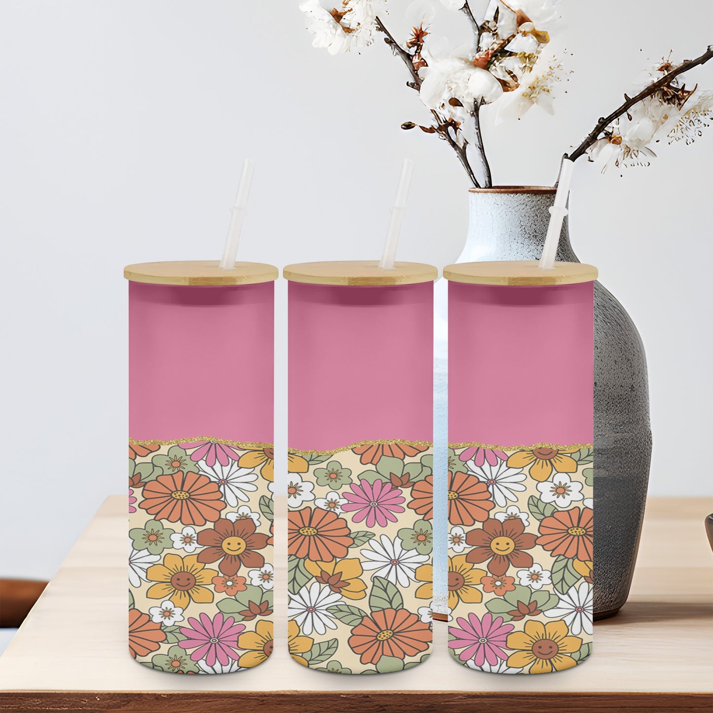 Rerto Pink Flowers-10603 - glass can