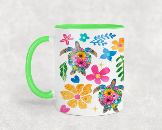 Boho Floral Sea Turtle-10660 - mugs