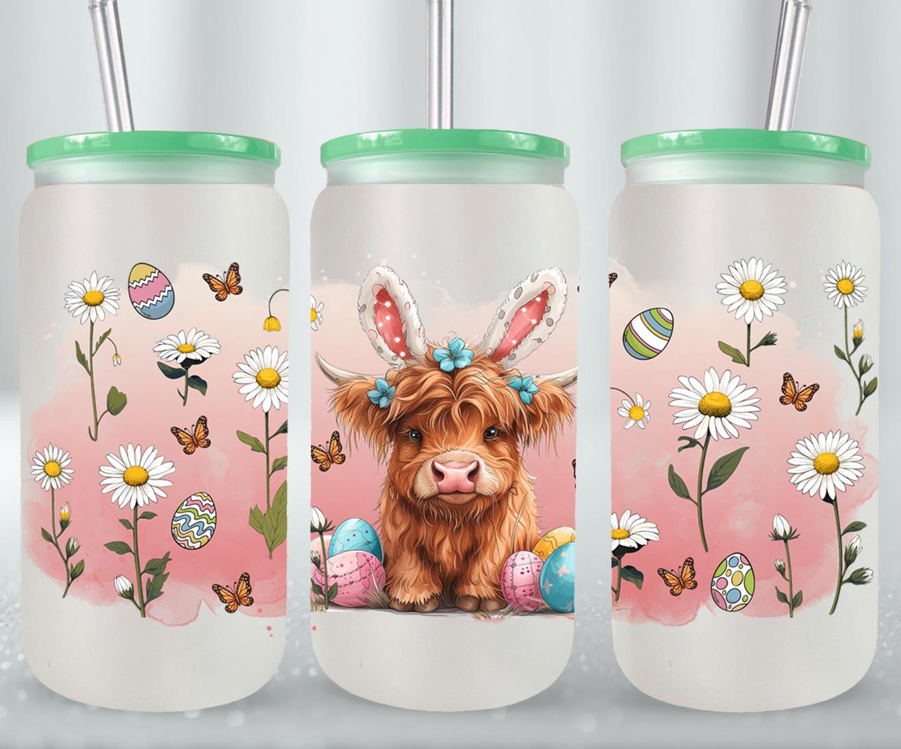 Highland Cow Easter-10404 - glass can