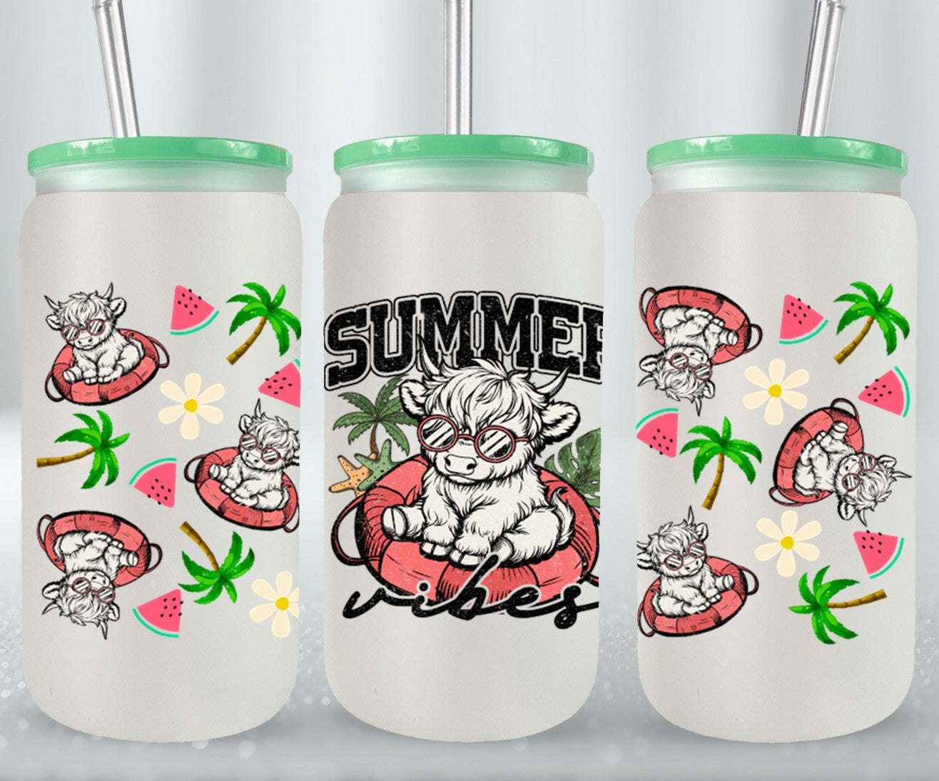 Summer Highland Cow-10670 - glass can