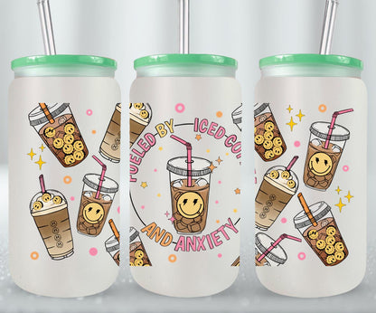 Fueled by Iced Coffee and Anxiety - glass can