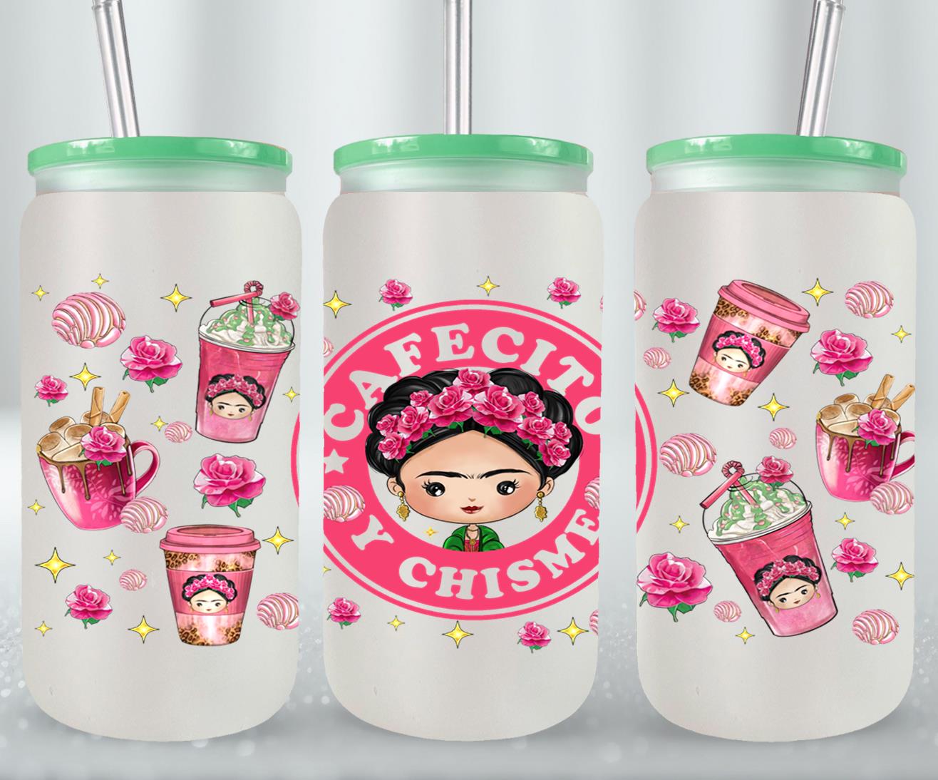 Cafecito y Chisme Mexican Girl-10058 - glass can