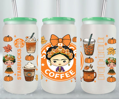 Autumn Mexican Girl - glass can
