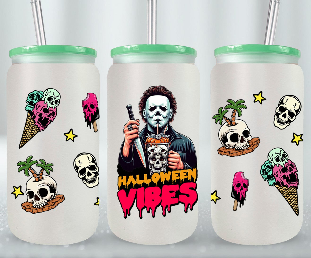 Halloween Vibes-10761 glass can bamboo lids - glass can