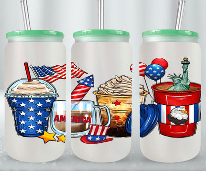 4th of July Coffee Cups - glass can