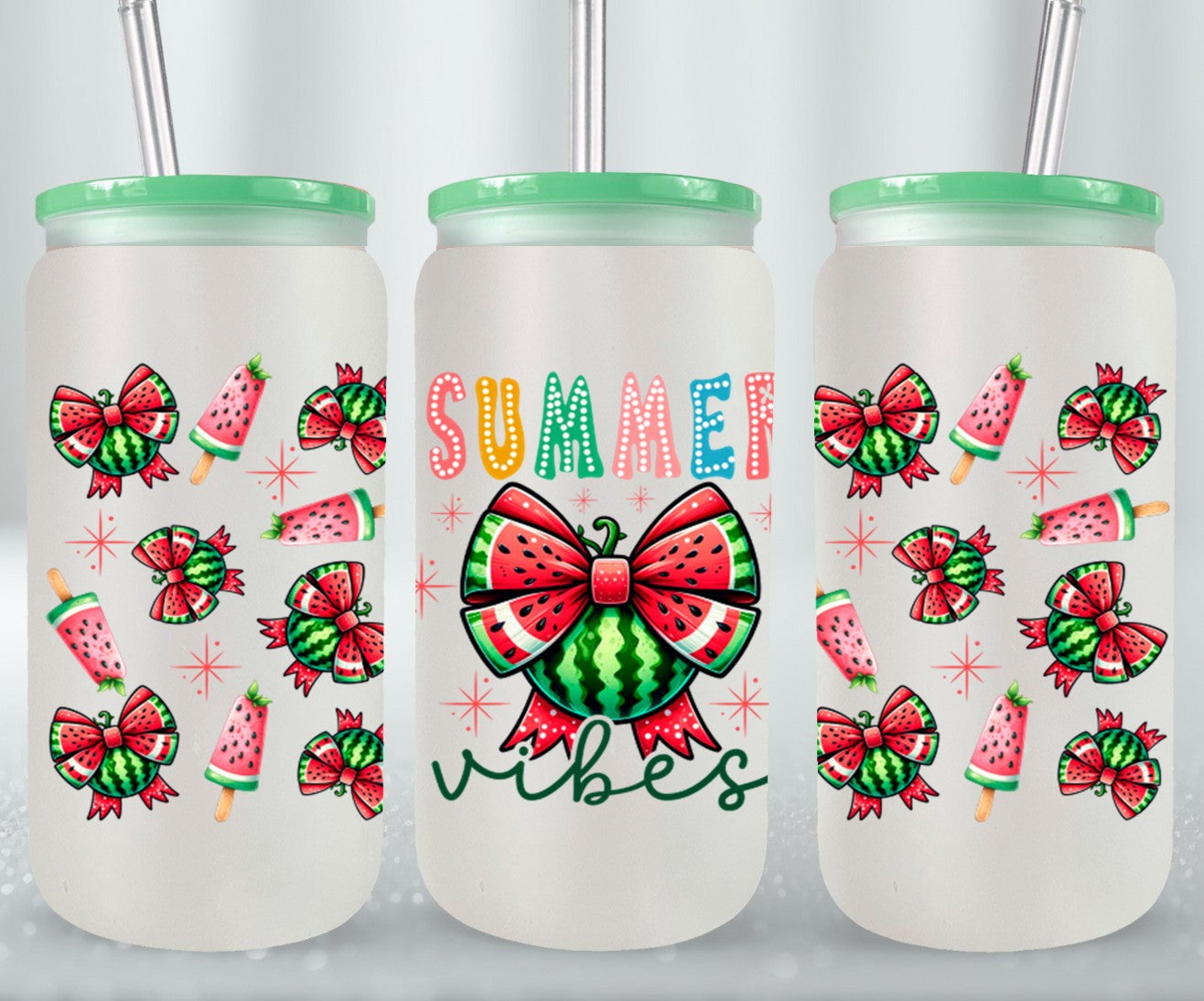 Summer Vibes Watermelon Coquette Bow-10672 - glass can