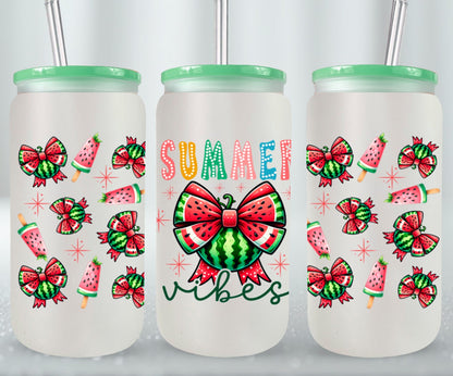 Summer Vibes Watermelon Coquette Bow-10672 - glass can