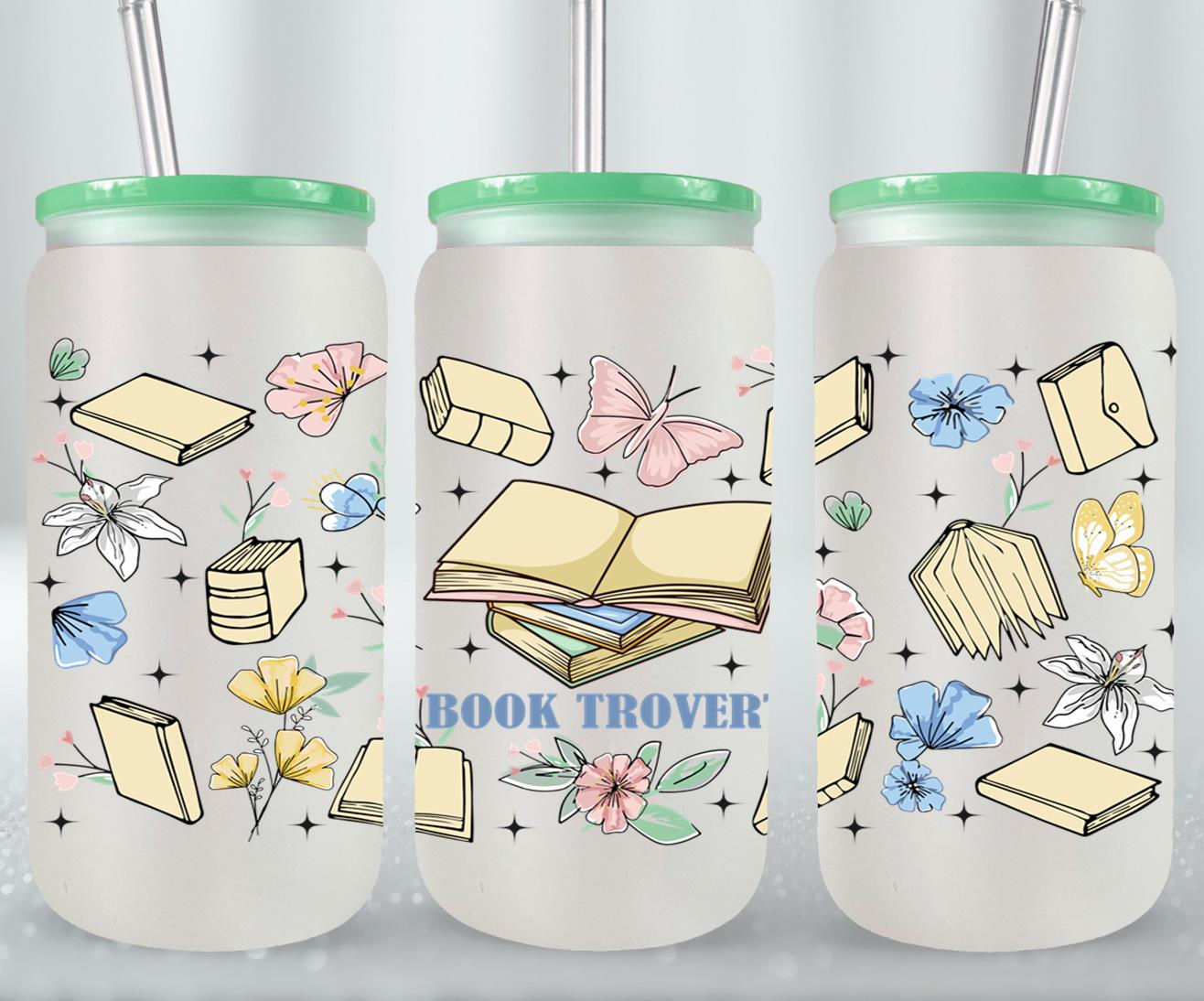 Boho Book Trovert Reading Lover-9967 - glass can