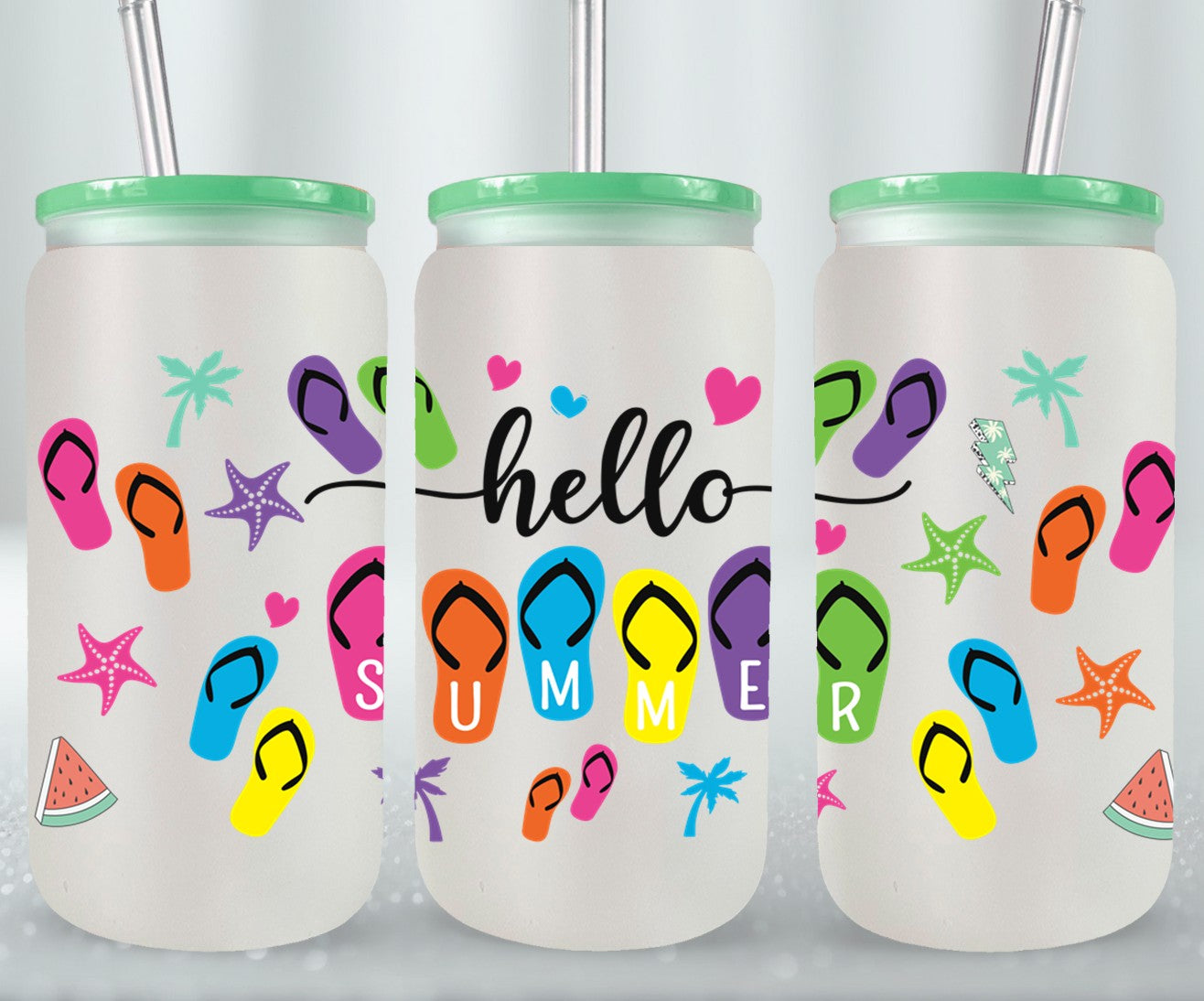 Hello Summer Flip Flops-10641 - glass can