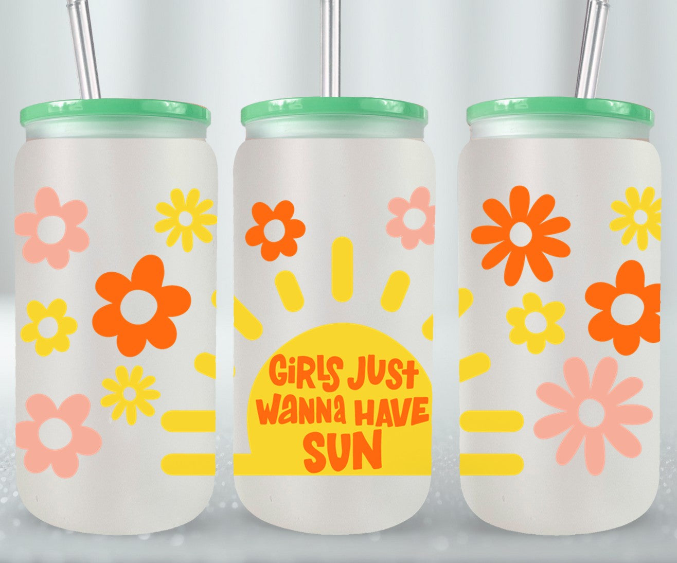 Girls Just Wanna Have Sun Floral-10684 - glass can