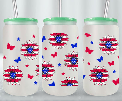 Sunflower USA Flag - glass can