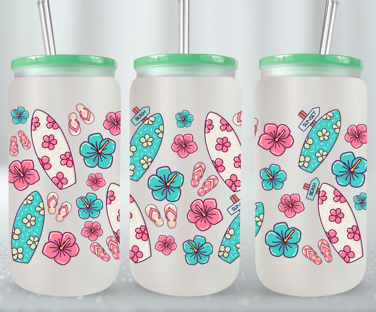 Surfboards Flip Flops Hibiscos-10691 - glass can