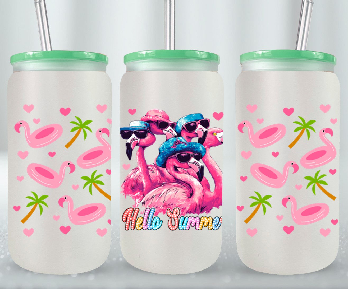 Cute Flamingo Hello Summer-10658 - glass can