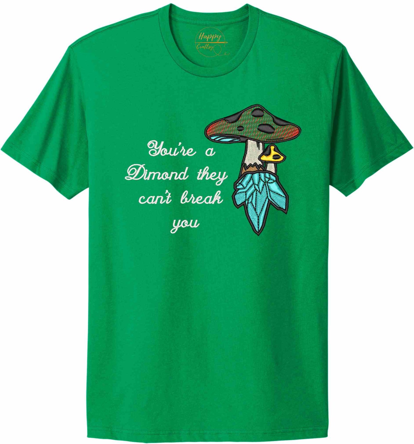 Crystal mushroom, positive message in embroidery - t-shirt