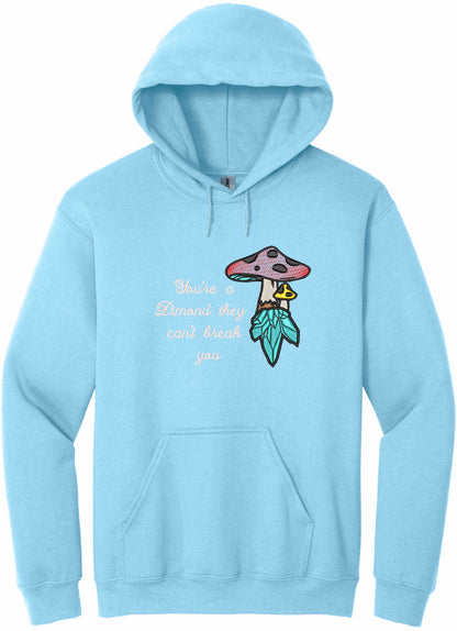 Crystal mushroom, positive message in embroidery - hoodie