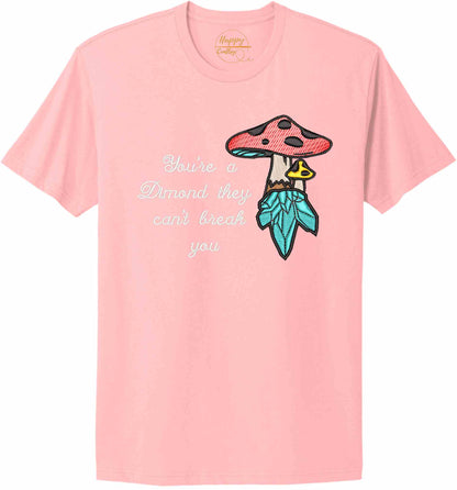 Crystal mushroom, positive message in embroidery - t-shirt