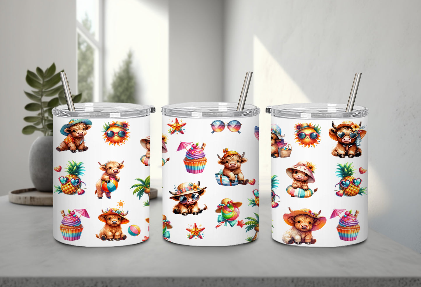 Highland Cow Beach Summer-10642 - tumbler