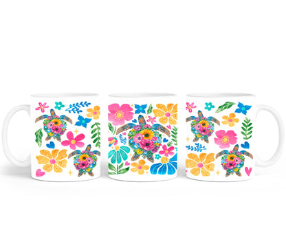 Boho Floral Sea Turtle-10660 - mugs