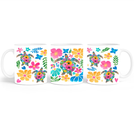 Boho Floral Sea Turtle-10660 - mugs