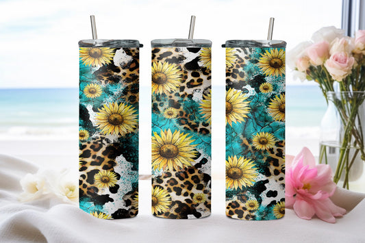 Leopard Turq Cow Sun - tumbler