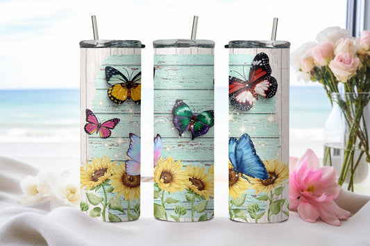 Butterfly Sunflower - tumbler