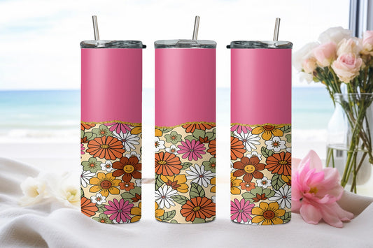 Rerto Pink Flowers - tumbler