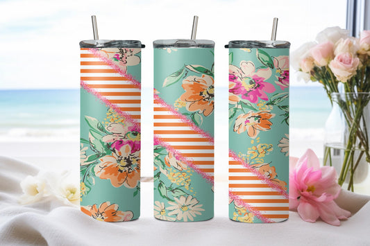 Vintage Flower Orange Stripe - tumbler