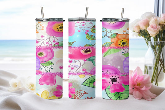 Three Flower Pink - tumbler