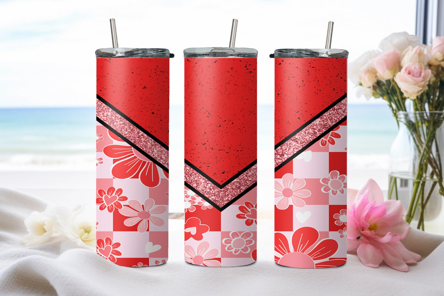 Retro Red Vee Flower-10607 - tumbler