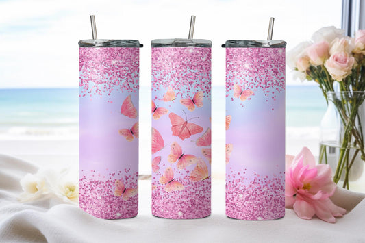 Butterfly Glitter Pink - tumbler