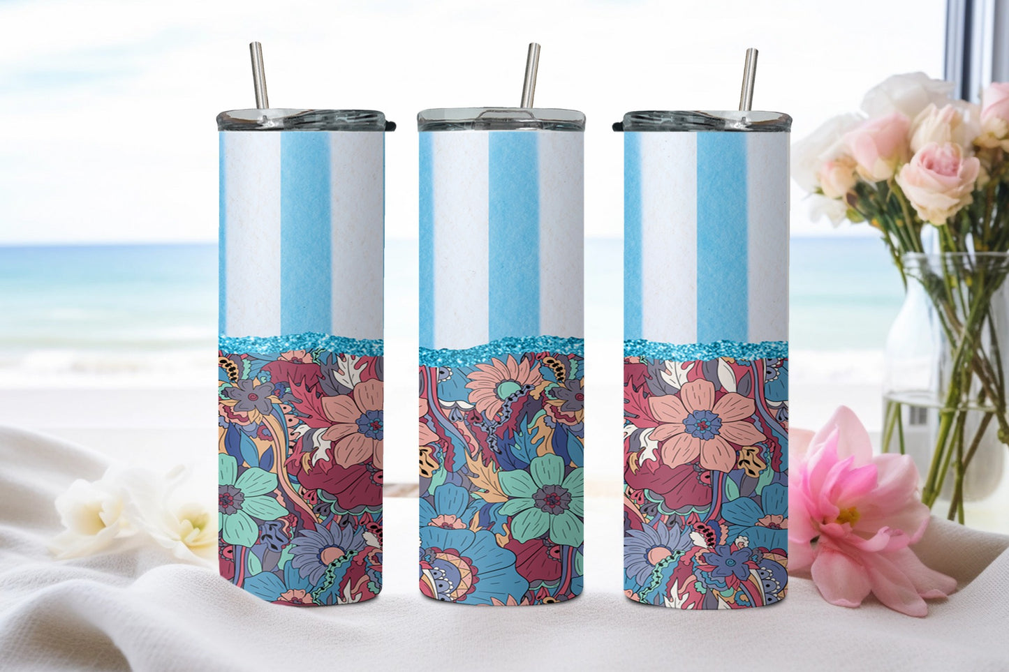Floral Stripes-10574 - tumbler
