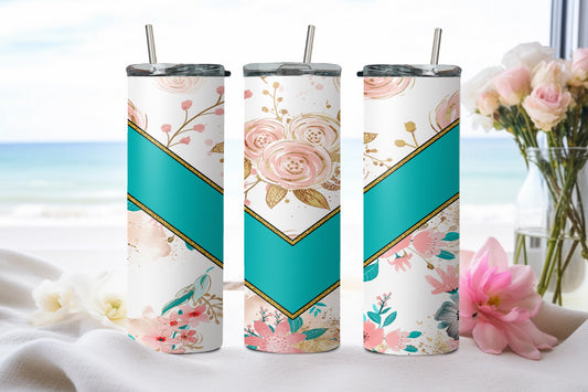 Teal Vee Roses - tumbler