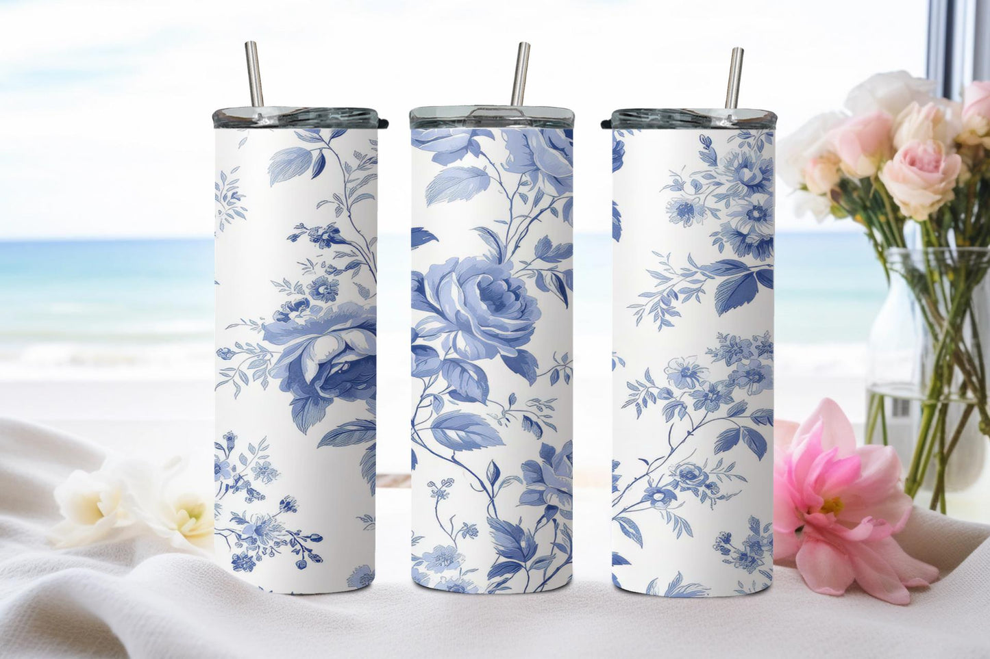 Blue Flower - tumbler