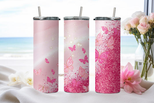 Butterfly Glitter Pink - tumbler