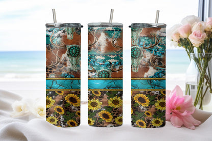 Turq Stripe Sun Flowers - tumbler