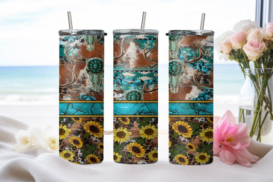 Turq Stripe Sun Flowers - tumbler