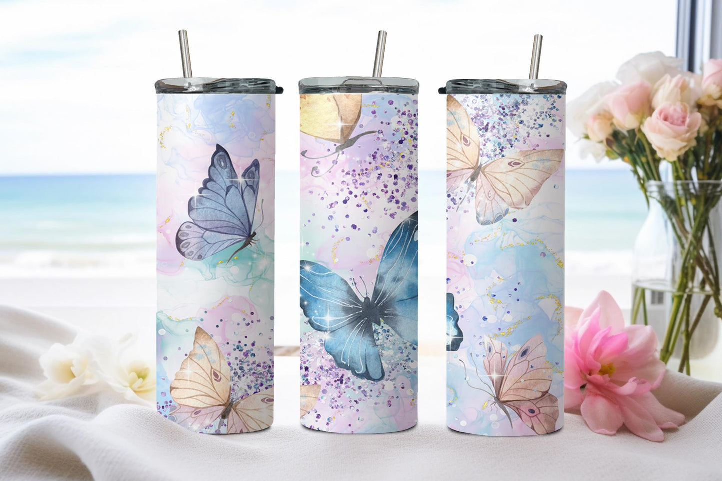 Butterfly Glitter Colorfull-8328 - tumbler