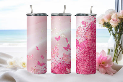 Butterfly Glitter Pink-8329 - tumbler