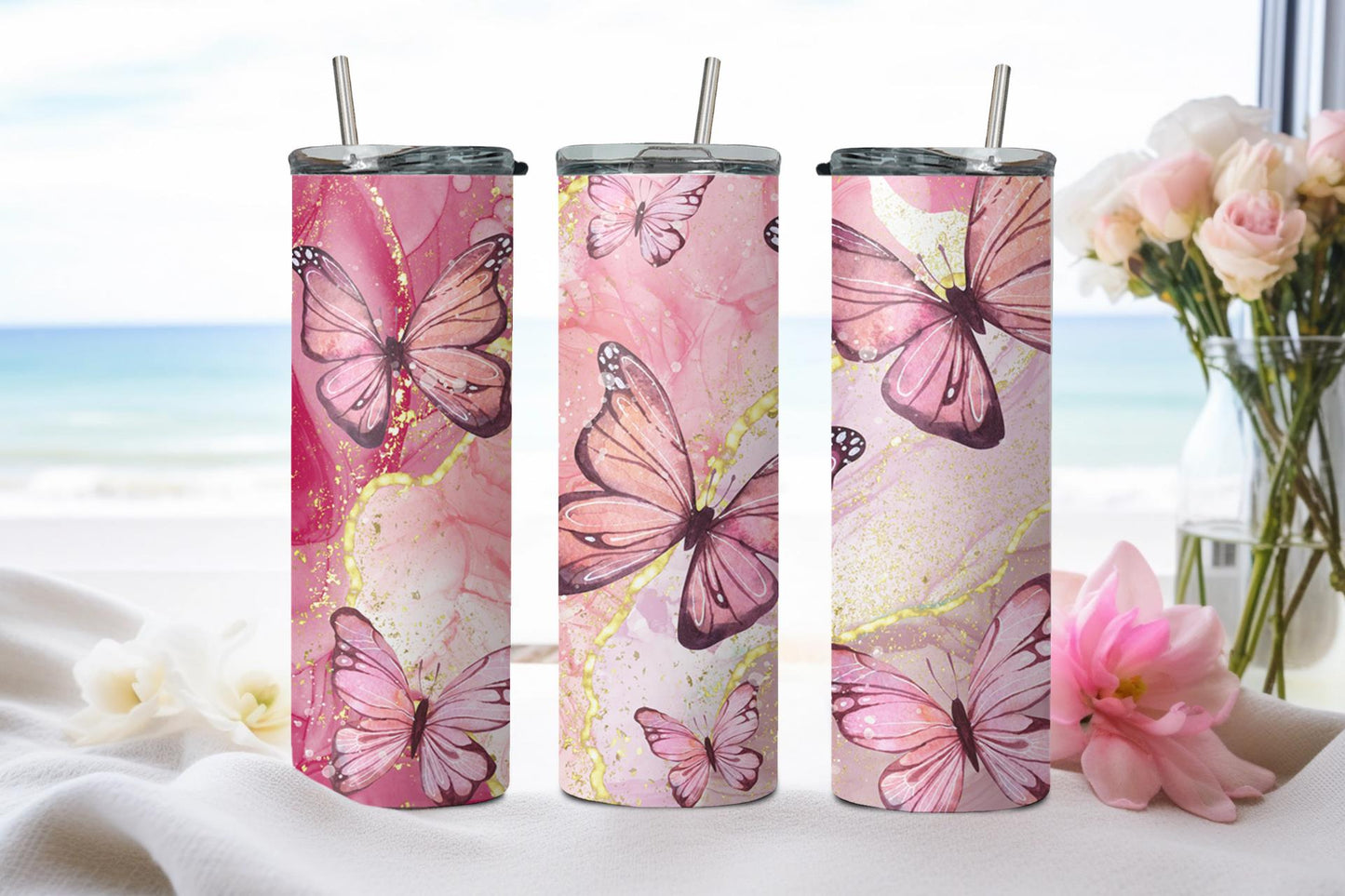 Butterfly Red Glitter-8336 - tumbler