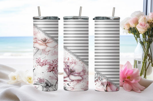 Pink Grey Flower - tumbler