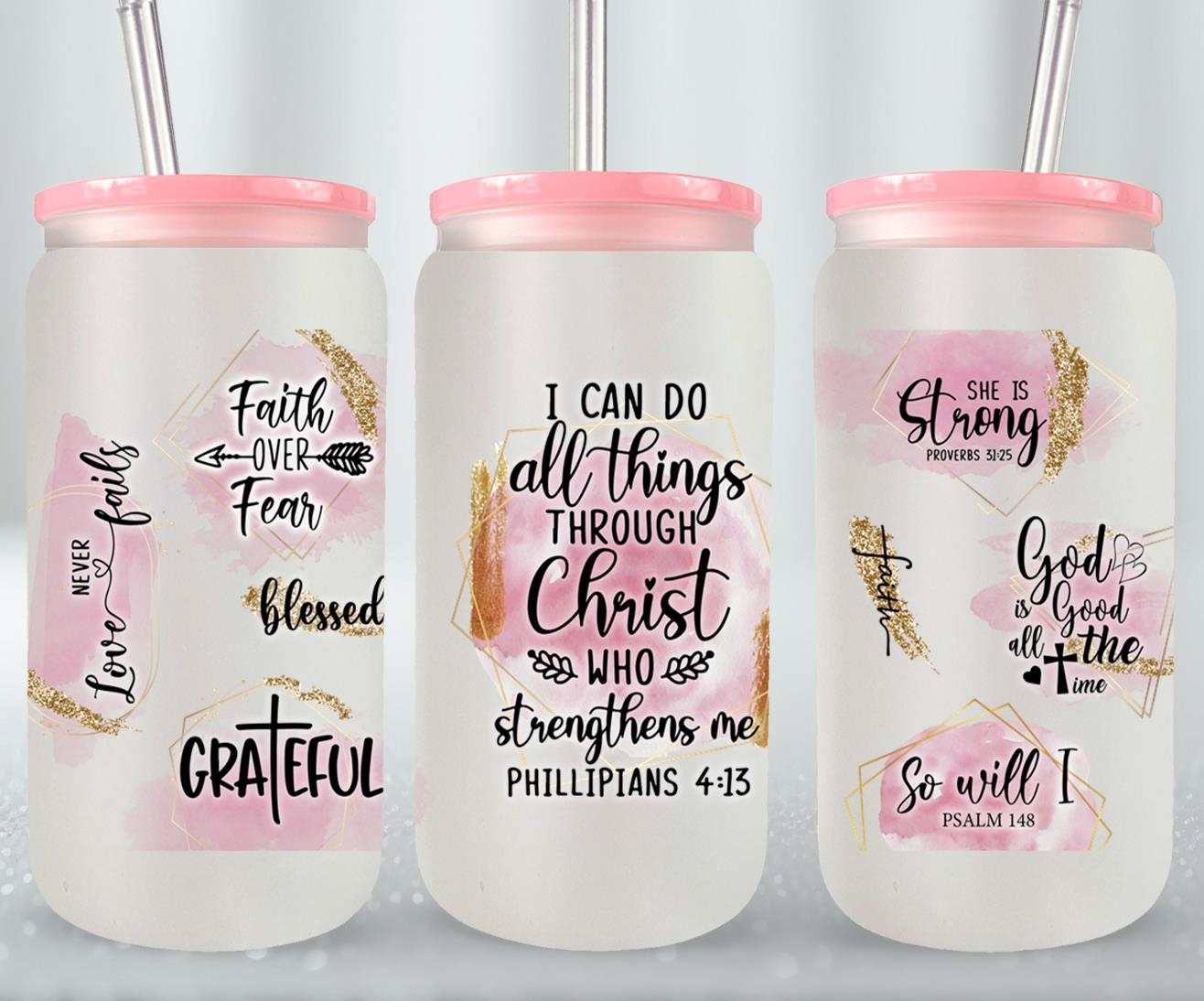 All Things Through Christ Who Strengthens Me-10186 - glass can