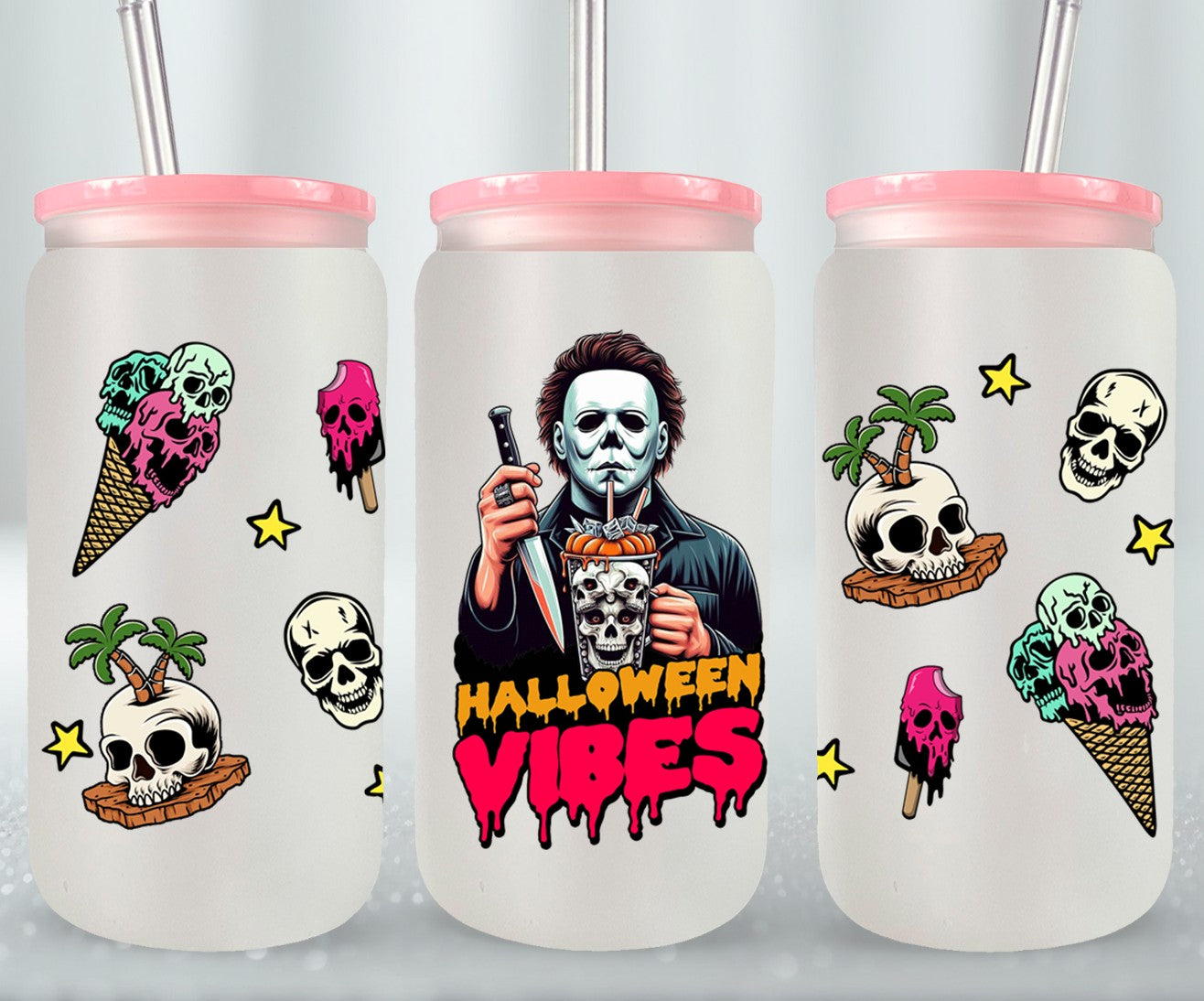 Halloween Vibes-10761 glass can bamboo lids - glass can