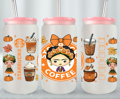 Autumn Mexican Girl - glass can