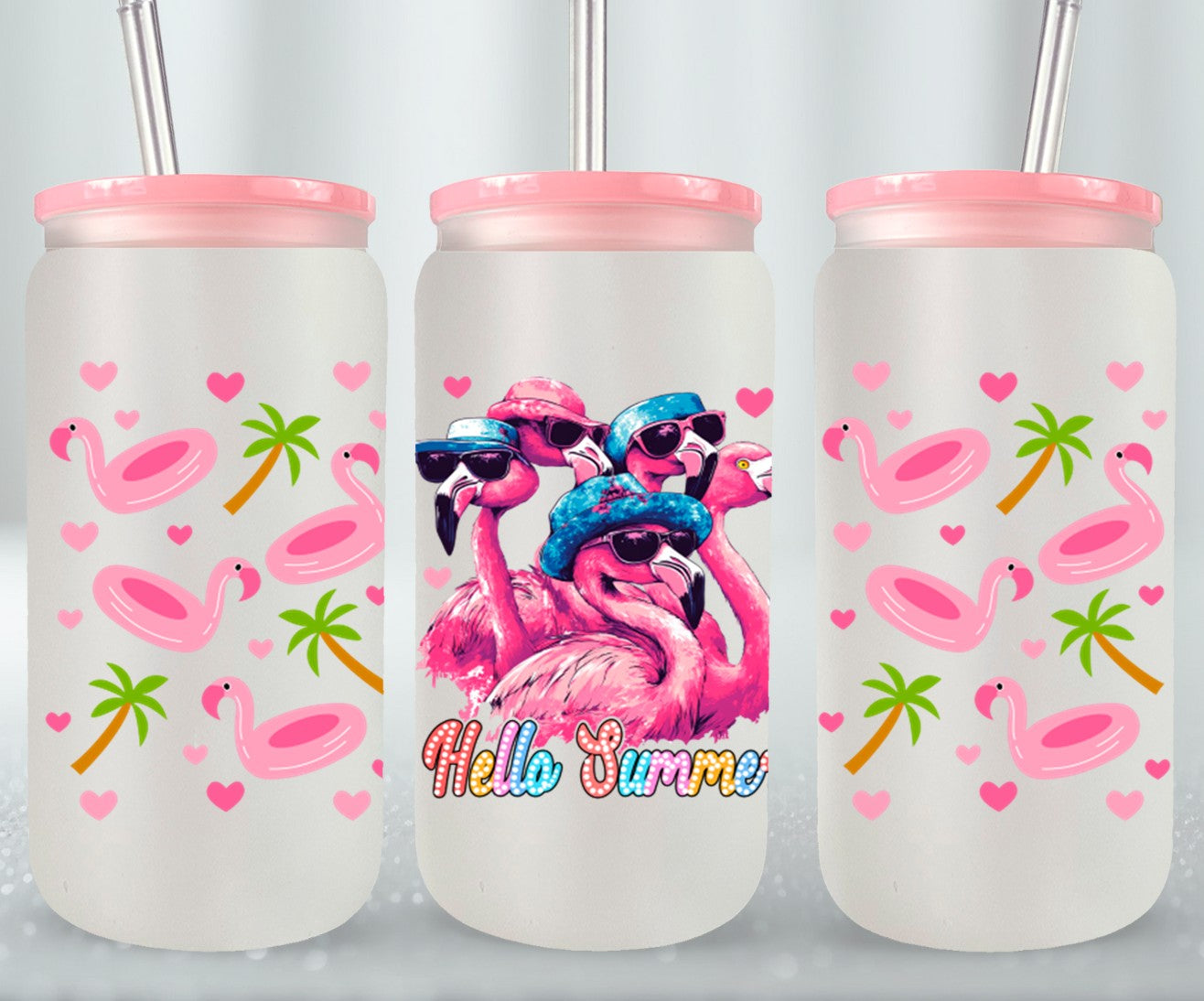 Cute Flamingo Hello Summer-10658 - glass can