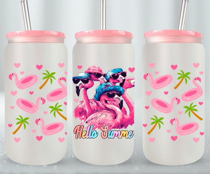 Cute Flamingo Hello Summer-10658 - glass can