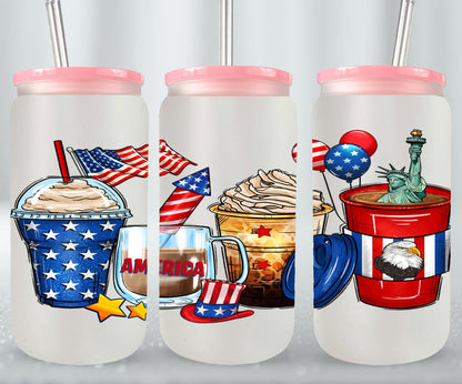 4th of July Coffee Cups - glass can