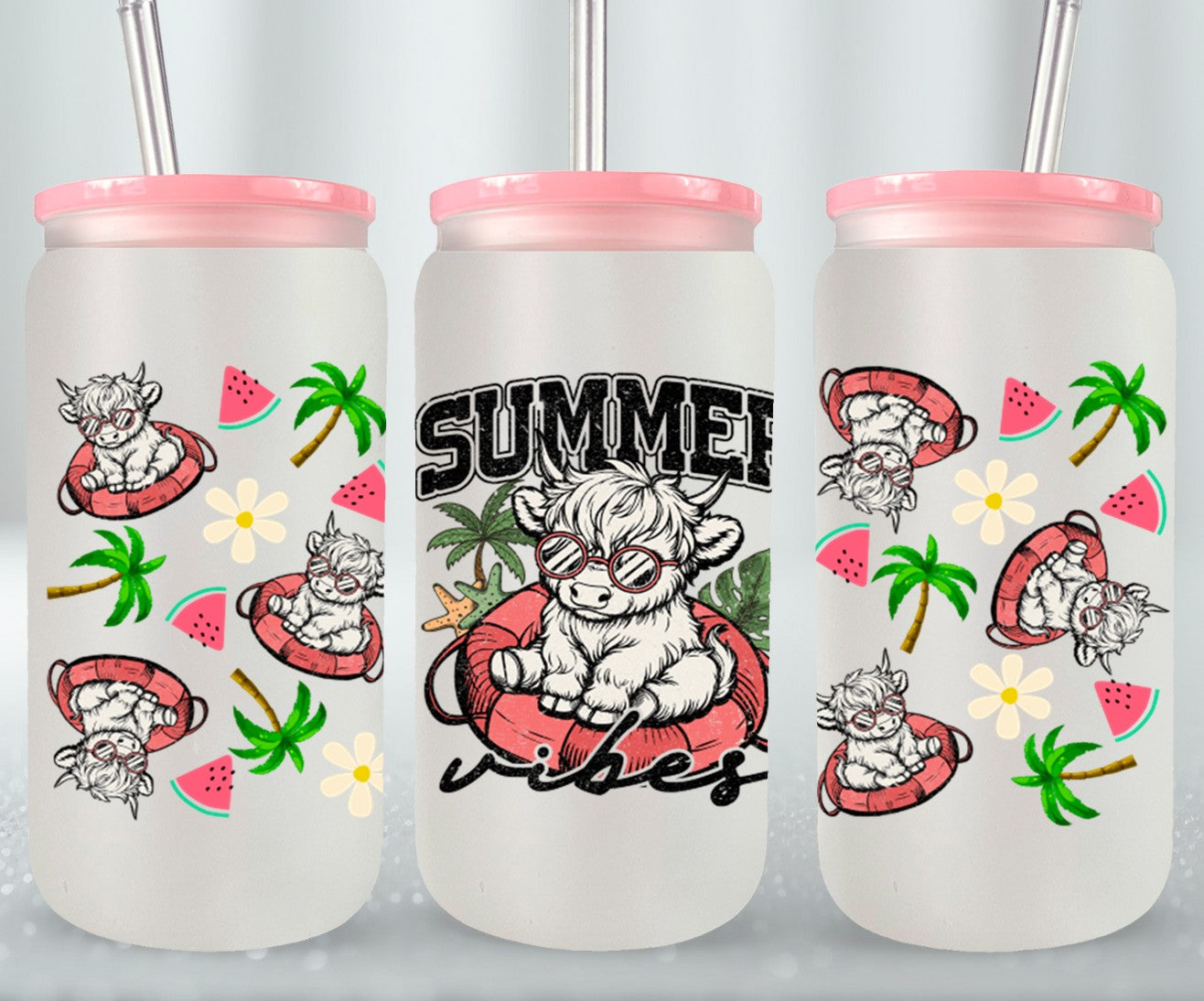 Summer Highland Cow-10670 - glass can